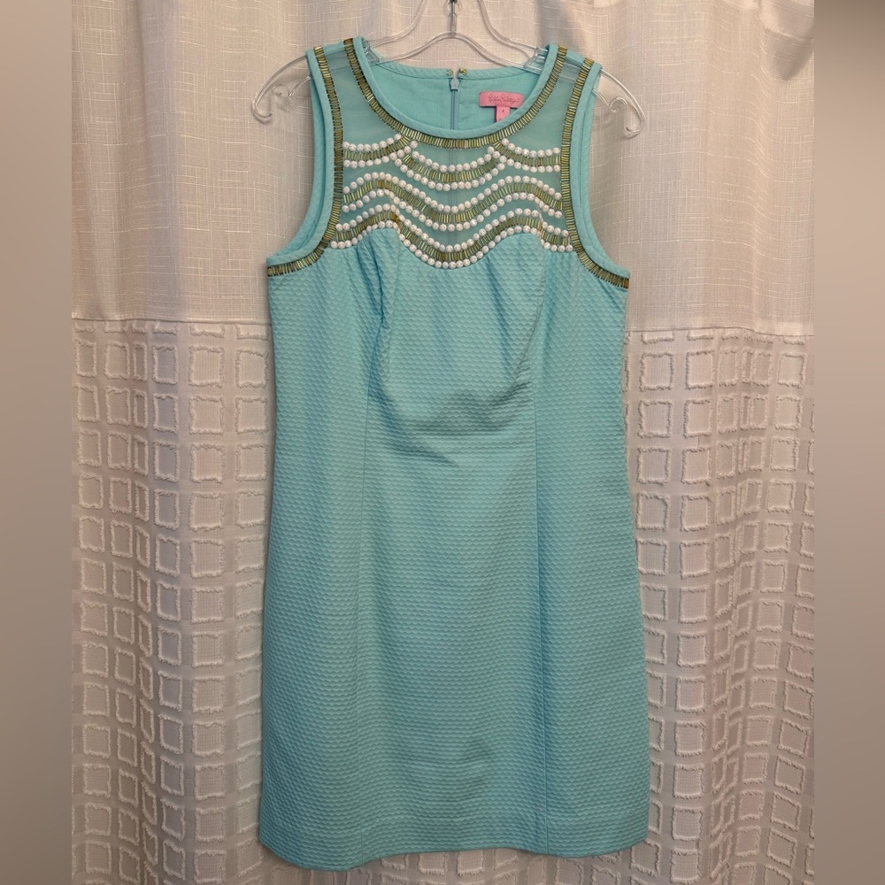 Lilly Pulitzer Tia Aqua Beaded Sleeveless Dress